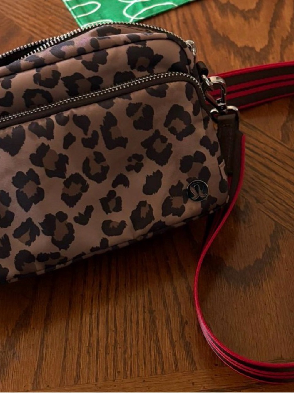 lululemon athletica Leopard Print Crossbody Bag with Red-Accent Strap